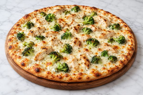 Chicken Alfredo Broccoli Pizza