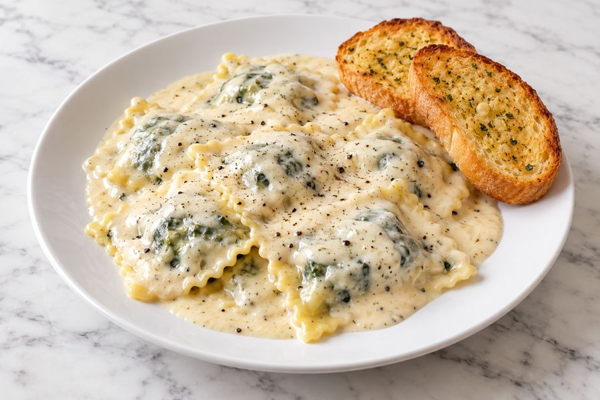 Spinach Ravioli With Alfredo Sauce
